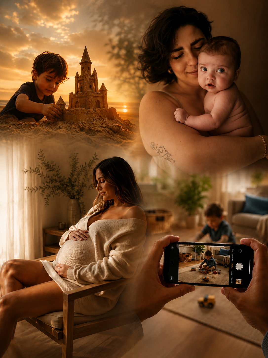 Futura mamma in posa durante un servizio fotografico maternity casalingo