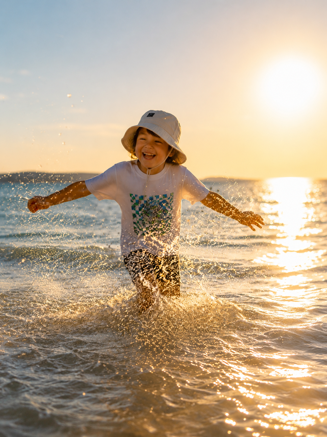 Bambini che giocano sulla spiaggia in vacanza al mare mentre vengono fotografati